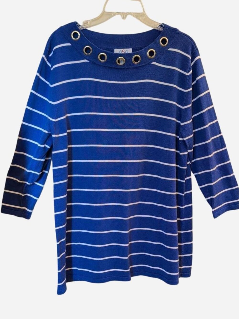 OSO Casuals Blue & White Striped Grommet Sweater XL